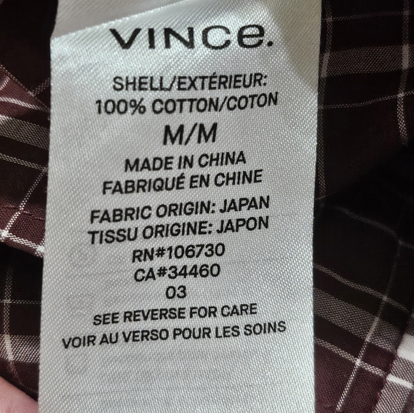 Vince. Men's Classic Fit Plaid Button Down Shirt Size Med Maroon White Pockets‎ - Picture 11 of 13